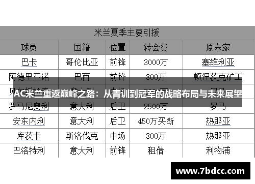 AC米兰重返巅峰之路：从青训到冠军的战略布局与未来展望